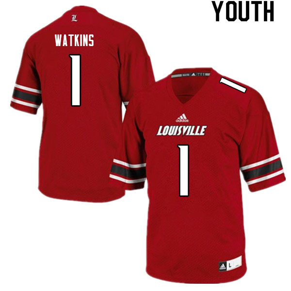 Youth #1 Jordan Watkins Louisville Cardinals College Football Jerseys Sale-Red - Click Image to Close